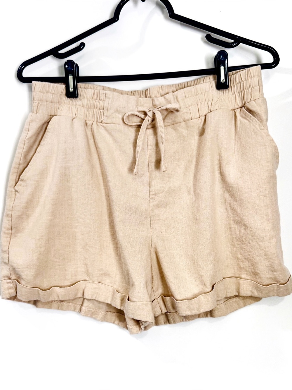 Como Vintage Shorts Womens M Pale Pink Linen Elastic Waist Drawstring Pockets